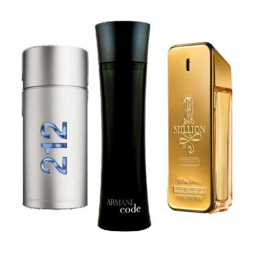 Conjunto de 3 perfumes 212 Men NYC, Paco Rabanne One Million, Armani Code Homme 100ml