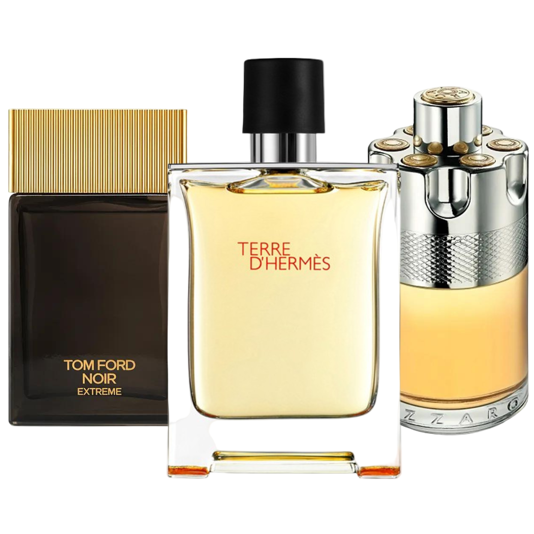 Conjunto de 3 perfumes Terre de'Herme, Azzaro Wanted, Tom Ford Noir Extreme 100ml